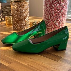 New Green Faux Patent Leather Square Toe/ Heel Shoes Size 41